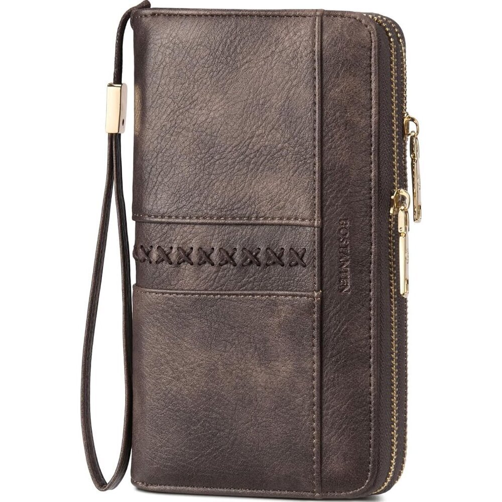 Wallets for Women Leather RFID Double Zipper Around Credit Card Holder Large Cap